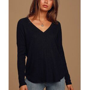 Lulus Just Vibing Black Ribbed V-Neck Sweater
